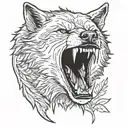 wolf snarling in woods tattoo design idea