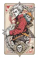 card styled on anime " Hunter Hunter" with hisoka and number 44 tattoo design idea