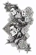 card from " Hunter Hunter" with hisoka face and number 44 and have good and bad site tattoo design idea