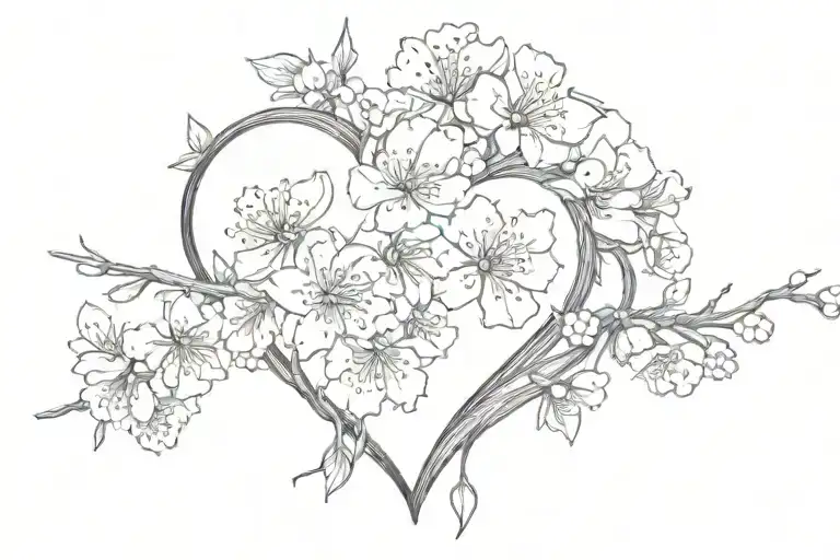 black heart with cherry blossoms tattoo design idea