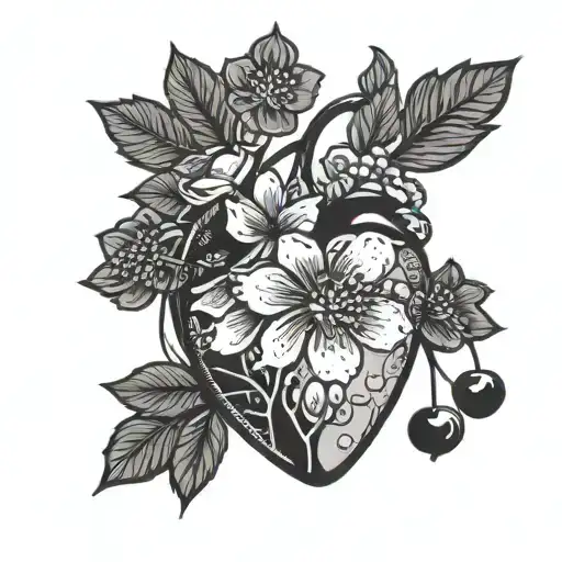heart and cherry blossoms tattoo design idea