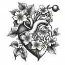 heart and cherry blossoms tattoo design idea