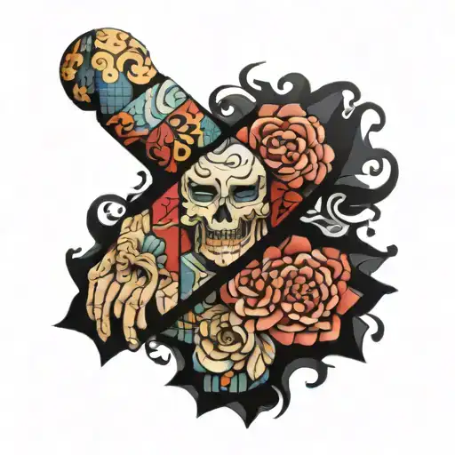 patchwork arm sleeve tattoo design idea
