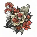 patchwork arm sleeve tattoo design idea