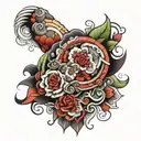 patchwork arm sleeve tattoo design idea