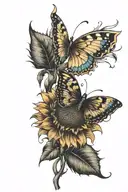 Sunflower with butterflies tattoo design idea