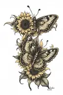 Sunflower with butterflies tattoo design idea