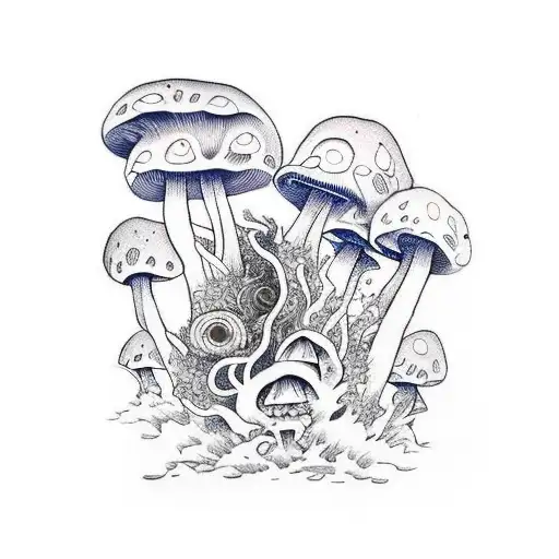 mystical mushroom man entering a time portal tattoo design idea