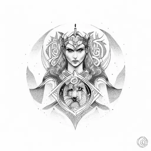 Norse mythology gods and goddesses in a circular design tattoo design idea