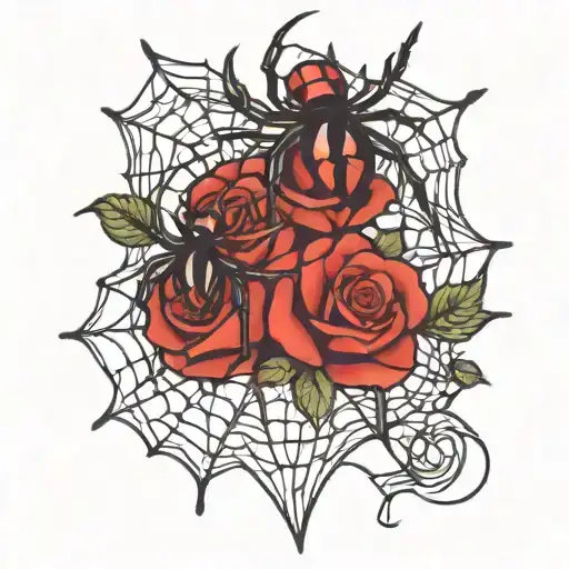 black widow spiders with webs and a rose tattoo design idea