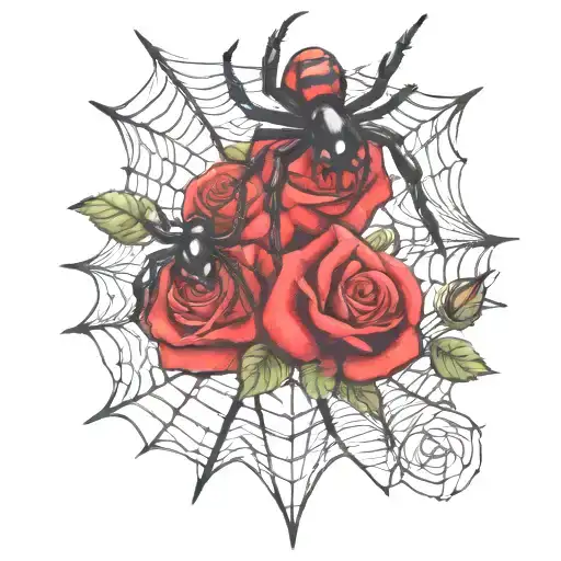 black widow spiders with webs and a rose tattoo design idea