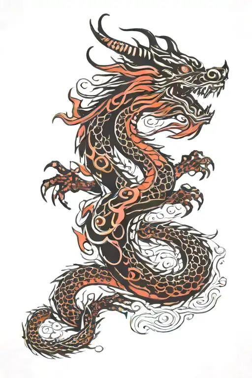 Red and black oriental dragon tattoo design idea
