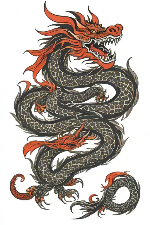 Red and black oriental dragon with upper part tattoo design idea