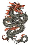 Red and black oriental dragon with upper part tattoo design idea