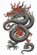 Red and black oriental dragon with upper part tattoo design idea