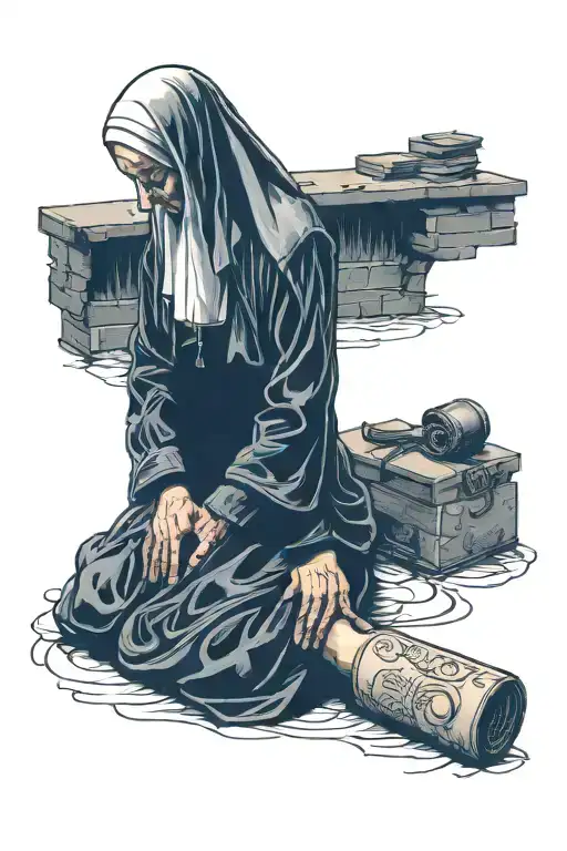 nun praying tattoo design idea