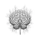A tree with the shape of a human brain with roots being neuron connections , and some leaves at the top tattoo design idea