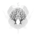 A tree with the shape of a human brain with roots being neuron connections , and some leaves at the top tattoo design idea