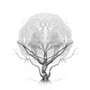 A tree with the shape of a human brain with roots being neuron connections , and some leaves at the top tattoo design idea