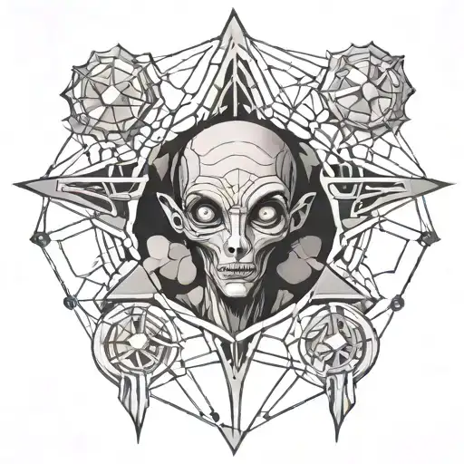 Geometric Grey alien sacred geometry   tattoo design idea