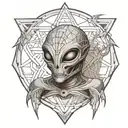 Geometric Grey alien sacred geometry   tattoo design idea