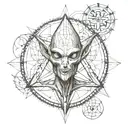 Geometric Grey alien teaching sacred geometry   tattoo design idea