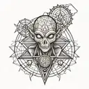 Geometric Grey alien teaching sacred geometry   tattoo design idea