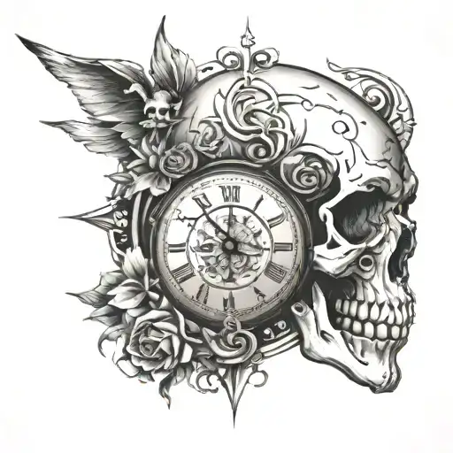 clock at 11 with a skull at 12 subtly integrated tattoo design idea