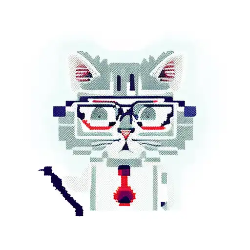 A pixelated cat wearing a devil costume playing a computer game tattoo design idea