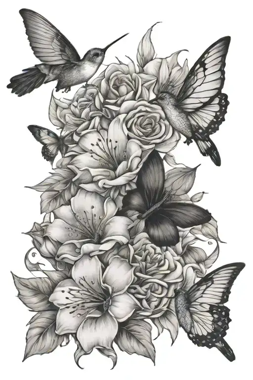 flowers butterflies hummingbirds  tattoo design idea