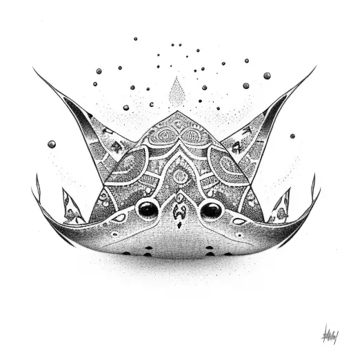 colorful stingray swimming with tribal patterns  tattoo design idea