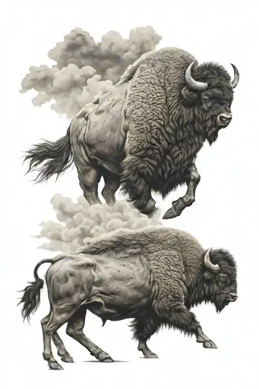 bison running into storm tattoo design idea