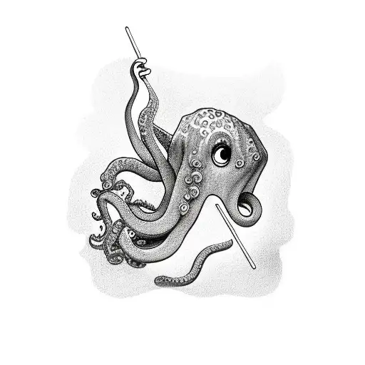 girl handing lollipop to octopus on dock. whole picture is melting away from the side  tattoo design idea