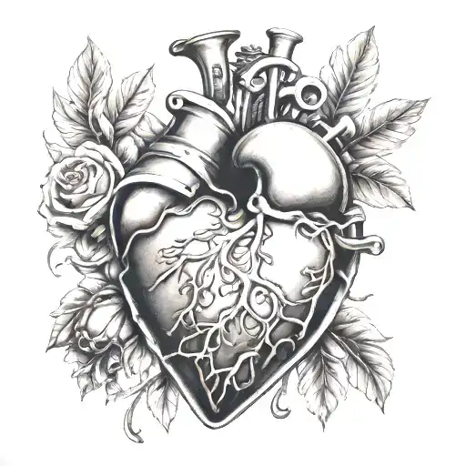 realistic heart and grenade mixed together tattoo design idea