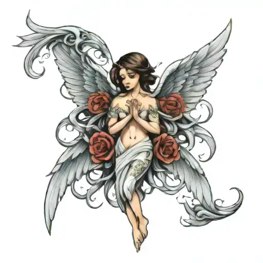 seraphim angel symmetrical tattoo design idea
