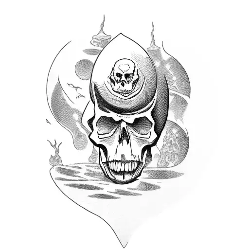 A stack of books with a haunting skull emerging from the top book tattoo design idea