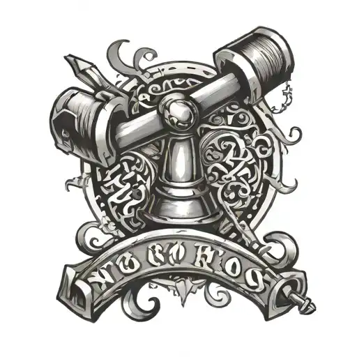 hammer and anvil surrounded by text tattoo design idea