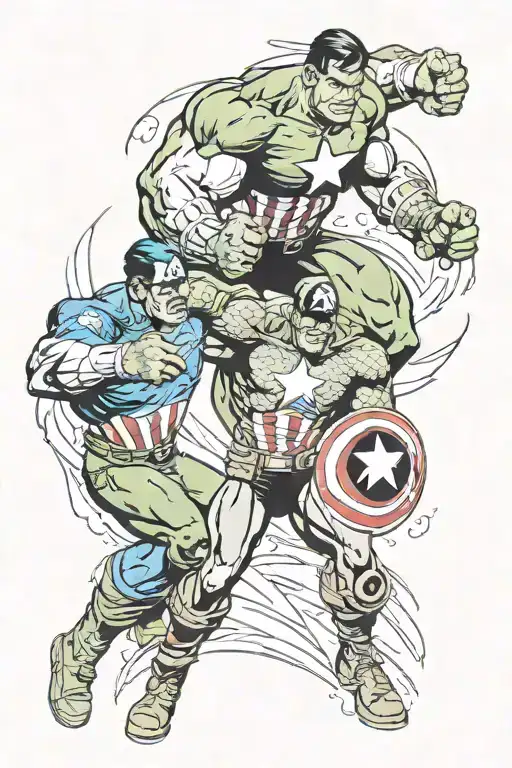 captain America Superman Hulk smashing tattoo design idea