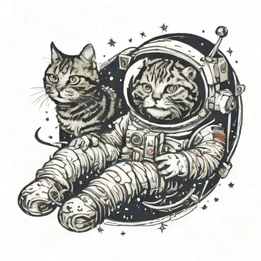 Cat In Space With Astronaut tattoo design idea