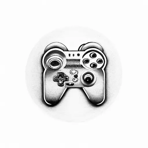 A retro video game controller morphing into a drumstick tattoo design idea