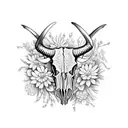 longhorn skull half covered with flowers tattoo design idea