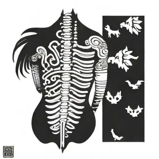 Incorporate Inca symbols into a blackwork tattoo of a spine, representing the importance of spinal health in osteopathy tattoo design idea