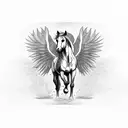 horse with wings and money tattoo design idea