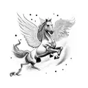 horse with wings and money tattoo design idea