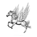 horse with wings and money tattoo design idea