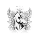 horse with wings and money tattoo design idea