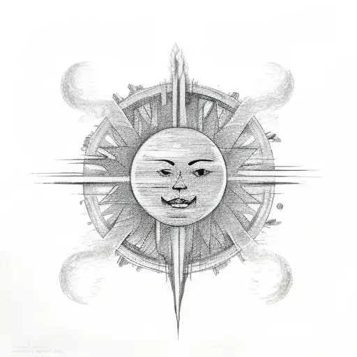 The black sun, which is combined with the moon by a chain of clouds tattoo design idea