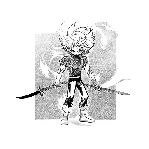 A dynamic manga panel featuring a character from Hunter x Hunter wielding a sword tattoo design idea