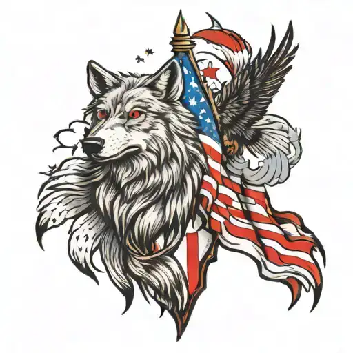 wolf and eagle with american flag and turkish flag tattoo design idea