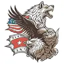 wolf and bald eagle with turkish and american flag  tattoo design idea